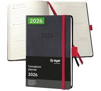SIGEL C2609 Agenda settimanale Conceptum 2026-1 anno - circa A6 - nero/rosso - 2 pagine - 1 settimana - copertina rigida - 80 g/m² - 176 p. - certificazione PEFC