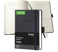 SIGEL C2611 Agenda giornaliera Conceptum 2026-1 anno - circa A6 - nero - 1 pagina - 1 giorno - copertina rigida - 80 g/m² - 400 p. - certificazione PEFC