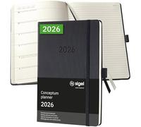 SIGEL C2614 Agenda-taccuino settimanale Conceptum 2026-1 anno - circa A5 - nero - 2 pagine - a manca settimana/a dritta appunti - copertina rigida - 80 g/m² - 192 p. - certificazione PEFC
