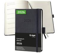 SIGEL C2615 Agenda-taccuino settimanale Conceptum 2026-1 anno - circa A6 - nero - 2 pagine - a manca settimana/a dritta appunti - copertina rigida - 80 g/m² - 176 p. - certificazione PEFC