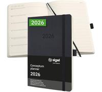 SIGEL C2624 Agenda-taccuino settimanale Conceptum 2026-1 anno - circa A5 - nero - 2 pagine - a manca settimana/a dritta appunti - copertina flessibile - 80 g/m² - 192 p. - certificazione PEFC