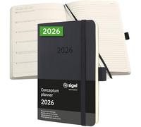 SIGEL C2625 Agenda-taccuino settimanale Conceptum 2026-1 anno - circa A6 - nero - 2 pagine - a manca settimana/a dritta appunti - copertina flessibile - 80 g/m² - 176 p. - certificazione PEFC