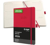 SIGEL C2634 Agenda settimanale Conceptum 2026-1 anno - circa A5 - rosso - 2 pagine - 1 settimana - copertina flessibile - 80 g/m² - 192 p. - certificazione PEFC