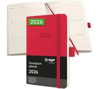 SIGEL C2635 Agenda settimanale Conceptum 2026-1 anno - circa A6 - rosso - 2 pagine - 1 settimana - copertina flessibile - 80 g/m² - 176 p. - certificazione PEFC