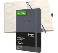 SIGEL C2636 Agenda settimanale Conceptum 2026-1 anno - circa A5 - grigio scuro - 2 pagine - 1 settimana - copertina flessibile - 80 g/m² - 192 p. - certificazione PEFC