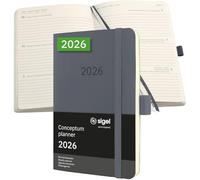 SIGEL C2637 Agenda settimanale Conceptum 2026-1 anno - circa A6 - grigio scuro - 2 pagine - 1 settimana - copertina flessibile - 80 g/m² - 176 p. - certificazione PEFC