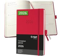 SIGEL C2664 Agenda settimanale Conceptum 2026-1 anno - circa A5 - rosso - 2 pagine - 1 settimana - copertina rigida - 80 g/m² - 192 p. - certificazione PEFC