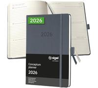 SIGEL C2666 Agenda settimanale Conceptum 2026-1 anno - circa A5 - grigio scuro - 2 pagine - 1 settimana - copertina rigida - 80 g/m² - 192 p. - certificazione PEFC