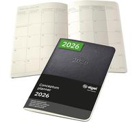 SIGEL C2685 Agenda-quaderno mensile Conceptum 2026-1 anno - circa A6 - nero - 2 pagine - 1 mese - copertina flessibile - 80 g/m² - 64 p. - certificazione PEFC