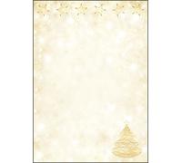SIGEL Carta decorativa natalizia A4 | DP083, albero di Natale e stelle natalizie, 90 g/m², giallo e oro, 100 fogli