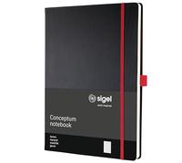 SIGEL CO660 Taccuino premium con quadretti, A4, copertina rigida, nero, rosso, Conceptum