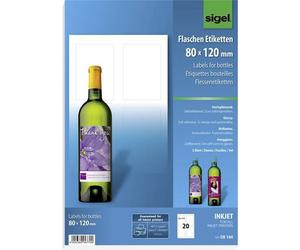 Sigel DE160 Etichette per bottiglie 80 x 120 mm Carta Bianco 20 pz. A tenuta p