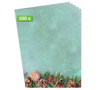SIGEL DP642 Carta a tema natalizio - rami di abete - verde/marrone/rosso - 90 g/m² - A4-100 foglie