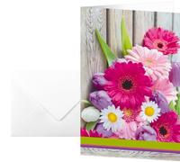 SIGEL DS001 Set di 10 biglietti di ringraziamento o auguri con busta, motivo mazzo di fiori, 2 ante, 11,5 x 17 cm, rosa