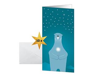 SIGEL DS076 Biglietti natalizi "Polar bear with candle", DL, 10 Biglietti in uste, facile da stampare