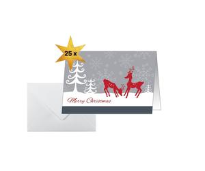 SIGEL DS256 Christmas cards 2 folds, 10.5 x 14.8 cm, Red and gray, 25 Pieces + 2