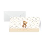 SIGEL DS623 - Biglietti di auguri per nascita con orsetto, formato DIN lungo, 10 pezzi, con buste, neutro, per bambine e bambini, ideali da stampare, marrone