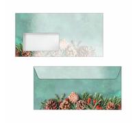 SIGEL DU642 Busta natalizia - rami di abete - verde/marrone/rosso - gommata - DL - 50 pezzo