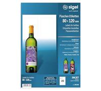 SIGEL DE160 Etichette per bottiglie da autocomporre, lucido, inkjet, 80x120 mm (A4), 20 pz.=5 fg