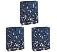 SIGEL GT110 Premium Borsa Regalo natalizia grande, Silver Snowflakes, 26 x 33 x 12,5 cm, carta, 3 pz