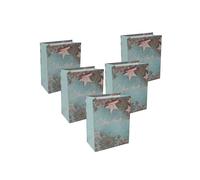 SIGEL GT124 Borsa da regalo SIGEL small - blu/rame - stelle di Natale - con fondo rinforzato e manici in nastro di seta in colore abbinato - plastica, cartone bianco - 18 x 23 x 10 cm - 5 pezzi