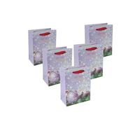 SIGEL GT126 - Sacchetto regalo piccolo - blu/verde - palla di Natale - con inserto inferiore e manici in seta coordinati - plastica, cartone bianco, 18 x 23 x 10 cm, 5 pezzi