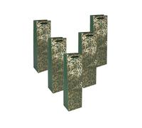 SIGEL GT130 - Sacchetto regalo con bottiglia, colore oro/verde, ornamenti, con inserto sul fondo e manici in seta coordinati, in plastica, cartone bianco, 10 x 35 x 8 cm, 5 pezzi