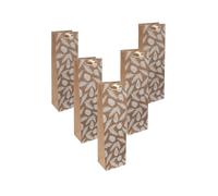 SIGEL GT132 - Sacchetto regalo bottiglia - marrone/bianco - pigne e rami di abete - con inserto inferiore e manici in seta coordinati - plastica, cartone marrone, 10 x 35 x 8 cm, 5 pezzi