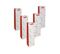 SIGEL GT134 - Sacchetto regalo con bottiglia, colore: bianco/oro/rosso, rami di abete, con inserto inferiore e manici in seta coordinati, in plastica, cartone bianco, 10 x 35 x 8 cm, 5 pezzi