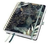 SIGEL J4603 Jolie Agenda spiralata 2024, Glamorous Leaves, 16,8 x 21,5 cm, copertina rigida, 240 pagine, nero, verde, gold, 2 pezzi