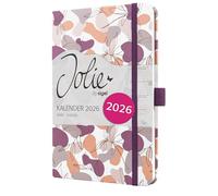SIGEL J6359 Agenda settimanale Jolie 2026-1 anno - circa A5 - Summer Linear Leaves - 2 pagine = 1 settimana - copertina rigida - 80 g/m² - viola/rosa/bianco - 174 p. - certificazione FSC