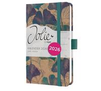 SIGEL J6808 Agenda settimanale Jolie 2026-1 anno - circa A6 - Moonlight Ginkgo - 2 pagine = 1 settimana - copertina rigida - 80 g/m² - marrone/blu/turchese - 174 p. - certificazione FSC