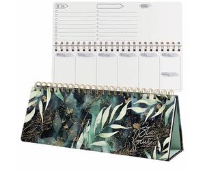 SIGEL JP103 Jolie Agenda settimanale senza data, Glamorous Leaves, 100 g/m², 30 x 11,4 cm, copertina rigida, 124 pagine, verde, nero, gold