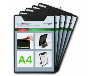 SIGEL KB100/5 - Portablocco formato A4, con funzione di supporto, confezione da 5 pezzi, robuste ed eleganti, con elegante struttura in lino, resistenti e facili da pulire