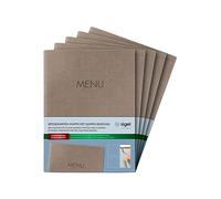 SIGEL SM211 Set di 5 Portamenù con cordino elastico e 2 tasche trasparenti per 8 fogli DIN A5, con stampa del menù, beige scuro
