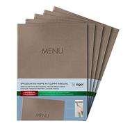 SIGEL SM210 Set di 5 Portamenù con cordino elastico e 2 tasche trasparenti per 8 fogli DIN A4, con stampa del menù, beige scuro