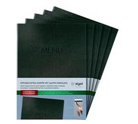 SIGEL SM206 Set di 5 Portamenù con cordino elastico e 2 tasche trasparenti per 8 fogli DIN A4, con stampa del menù, antracite