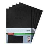 SIGEL SM202 Cartellina portamenù - 1 pezzo - incl. 2 doppie buste trasparenti per 8 pagine - rilegatura a elastico - A4 - nero - 5 pezzi