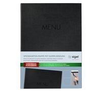 SIGEL SM202 Cartellina portamenù - 1 pezzo - incl. 2 doppie buste trasparenti per 8 pagine - rilegatura a elastico - A4 - nero