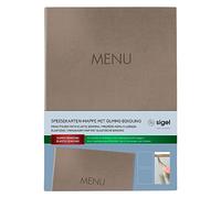 SIGEL SM210 Portamenù con cordino elastico e 2 tasche trasparenti per 8 fogli DIN A4, con stampa del menù, beige scuro, 1 pezzo