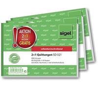 Sigel T1178 - Blocco per ricevute come SD021, formato A6, orizzontale, 2 x 40 fogli, autocopiante, confezione da 3, colore: verde scuro