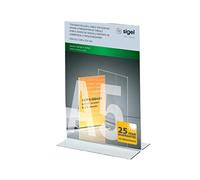 SIGEL TA222 Porta-avvisi da tavolo / Porta-brochure da banco, con base a T, acrilico, per A5