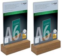 Sigel TA252 Espositore da tavolo verticale, acrilico, con base in legno rovere, per A6 (Confezione da 2)