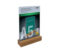 SIGEL TA254 Espositore da tavolo verticale, acrilico, con base in legno rovere, per A5