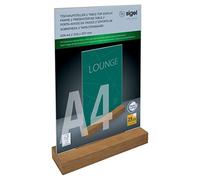 SIGEL TA256 Espositore da tavolo verticale, acrilico, con base in legno rovere,