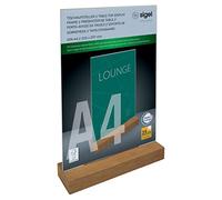 SIGEL TA256 Espositore da tavolo verticale, acrilico, con base in legno rovere, per A4