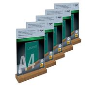SIGEL TA256 Espositore da tavolo verticale, acrilico, con base in legno rovere, per A4, 5 pezzi