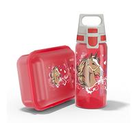 Sigg VIVA Lunch box + Borraccia Set Horses, 1L + 0.5L, Bento box bambini per la scuola senza BPA + Borraccia bambini ermetica utilizzabile con una sola mano