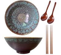 Sightday Set di 2 ciotole per ramen in ceramica da 1200 ml, con cucchiai e bacchette, ciotola grande per pasta, tagliatelle, zuppe, insalata, cereali, snack (pavone)