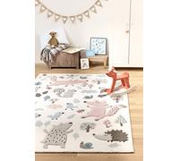 Sigikid, tappeto per i bambini, motivo a foresta, di colore bianco, rosa, azzurro, grigio e tortora, SK-21965-063, Weiß Rose Blau Grau Taupe, 160 x 225 cm